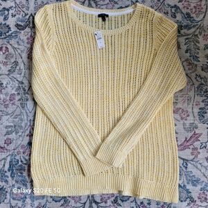 NWT Talbots 100% Cotton Open Weave Light Yellow Sweater 1x